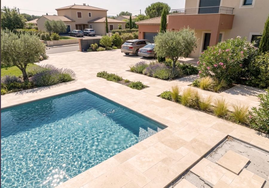 Turkish Light Travertine Tumbled Paver Project Application