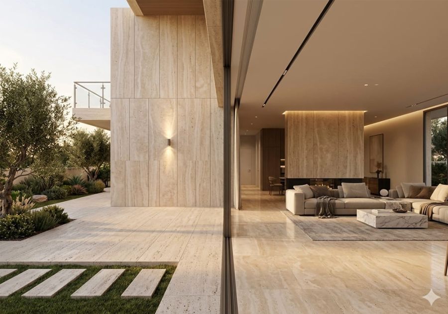 Light Vein Cut Travertine Project 