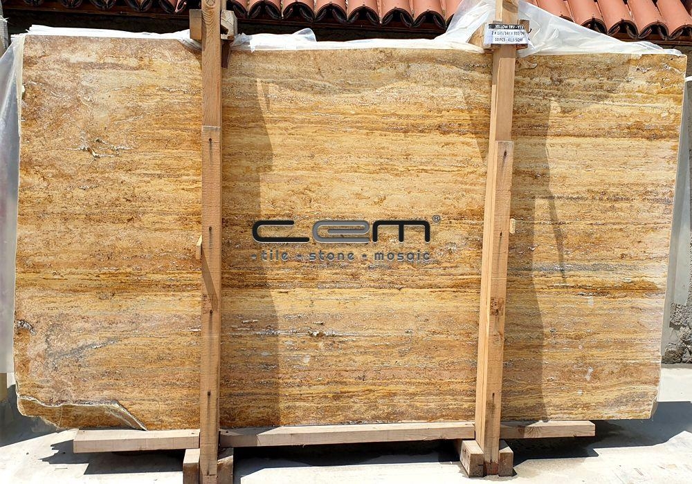 Gold Yellow Travertine Vein Cut Slab