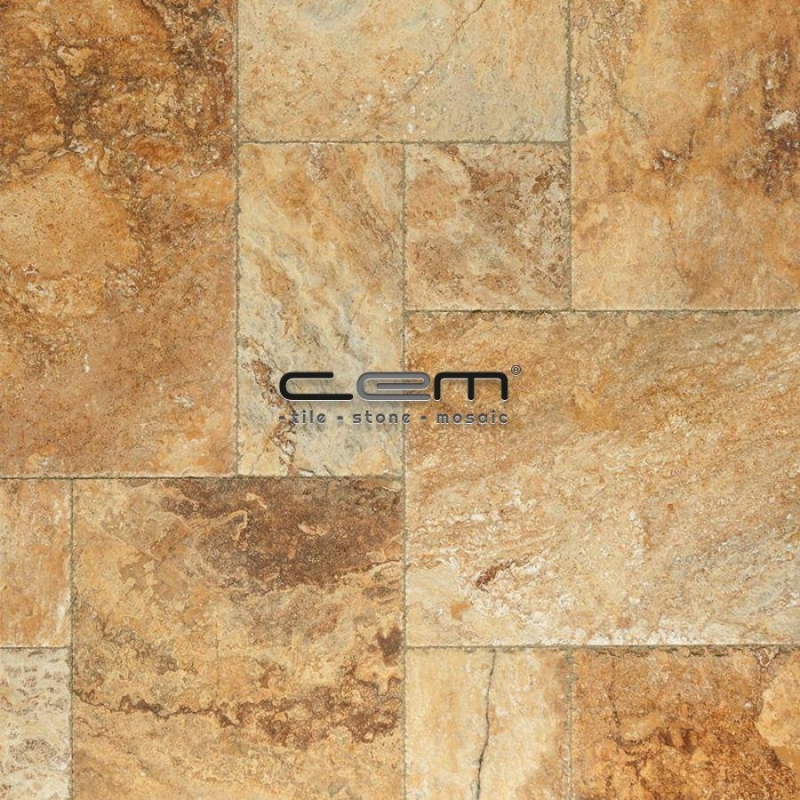 Gold Yellow Travertine Chiseled Edge Pattern Set