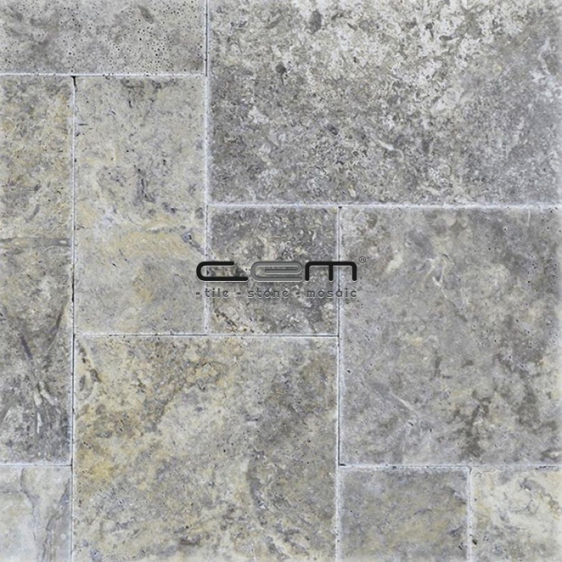 Silver Travertine Chiseled Edge Pattern Set