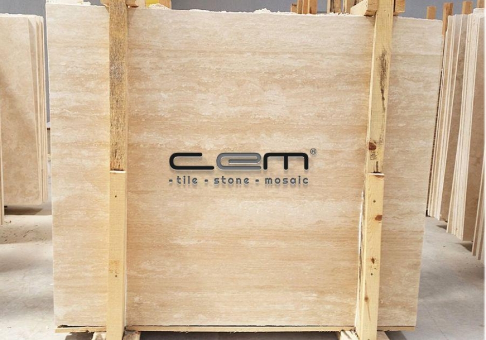 Ivory Light Travertine Vein Cut Slab