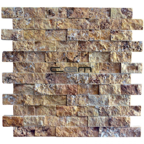 2,5x5cm (1x2) Gold Yellow Travertine Split Face Mosaic