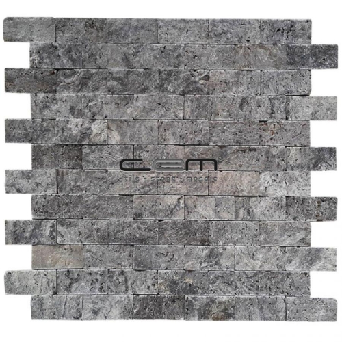 2,5x5cm (1x2) Silver Travertine Split Face Mosaic