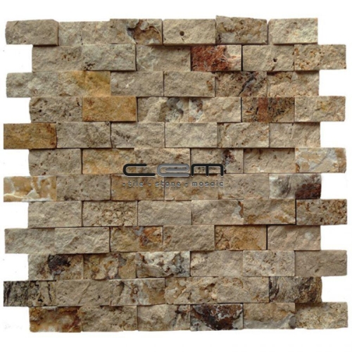 2,5x5cm (1x2) Scabas Travertine Split Face Mosaic