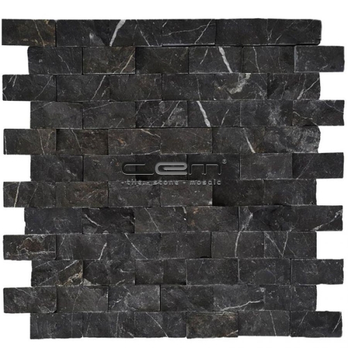 2,5x5cm (1x2) Nero Marquina Black Marble Split Face Mosaic