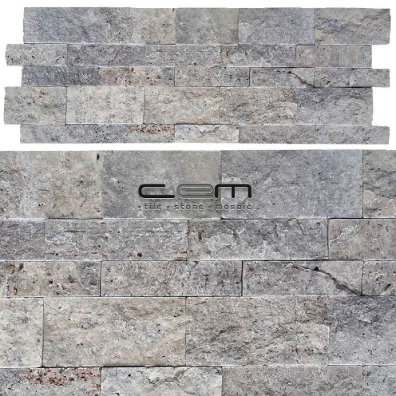 Gümüş Traverten Panel Patlatma Mozaik