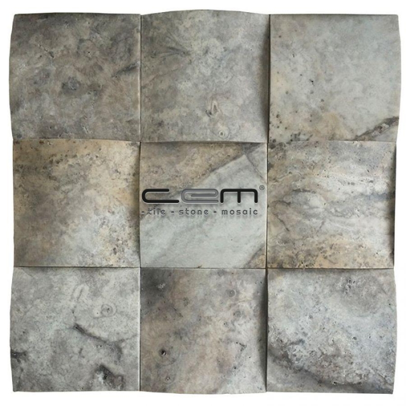 100mmx100mm Gümüş Traverten Bambu Mozaik