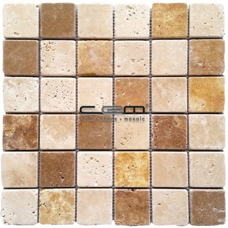 2x2 - 48mmx48mm Multicolor Blend Mix Travertine Tumbled Mosaic