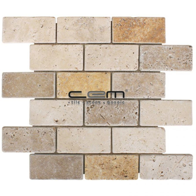 2x4 - 48mmx100cm Multicolor Blend Mix Travertine Tumbled Mosaic