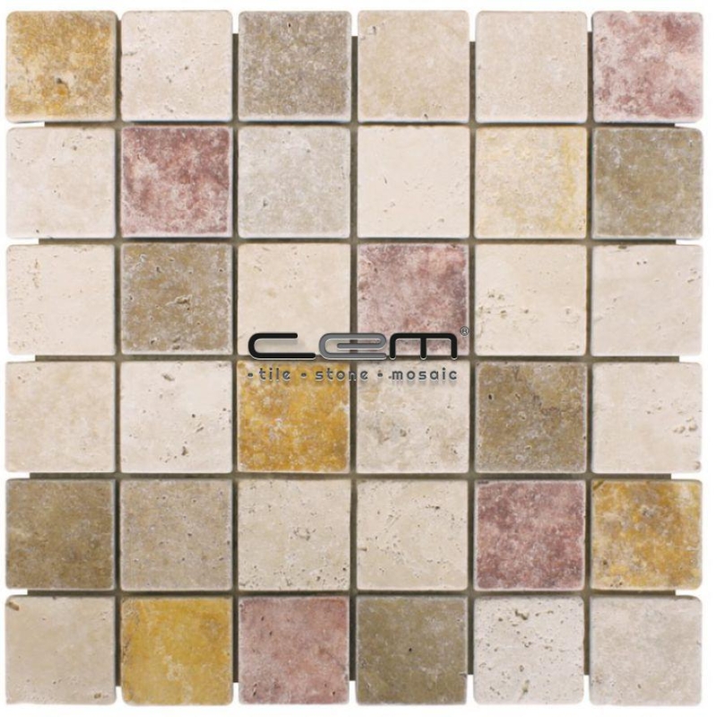 2x2 - 48mmx48mm Multicolor Blend Mix Travertine Tumbled Mosaic