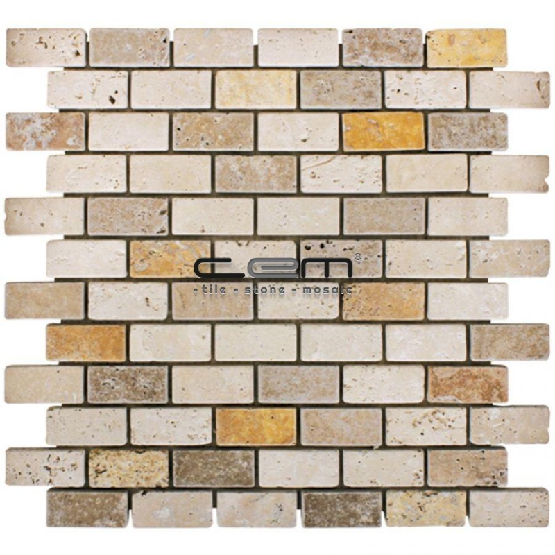 1x1 - 23mmx23mm Multicolor Blend Mix Travertine Tumbled Mosaic