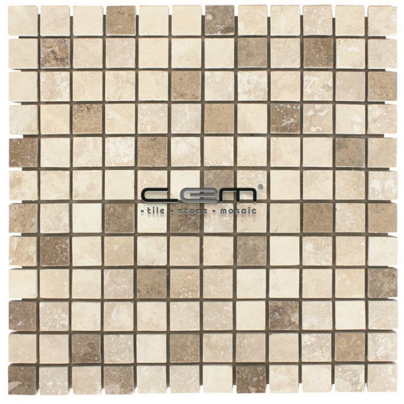 1x1 - 23mmx23mm Multicolor Blend Mix Travertine Filled Honed Mosaic