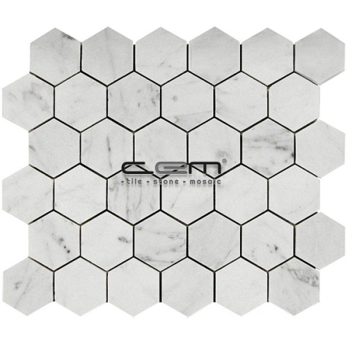 2x2 - 48mmx48mm White Bianco Carrara Honey Comb Hexagon Polished Mosaic