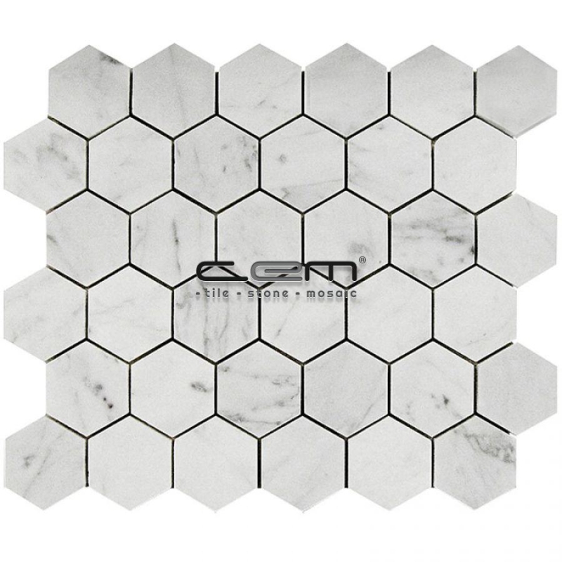 2x2 - 48mmx48mm White Bianco Carrara Honey Comb Hexagon Polished Mosaic