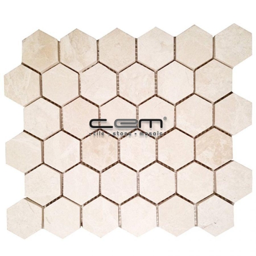 2x2 - 48mmx48mm Light Beige Botticino Honey Comb Hexagon Polished Mosaic