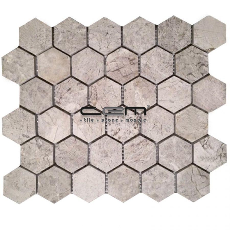 2x2 - 48mmx48mm Tundra Grey Honey Comb Hexagon Polished Mosaic