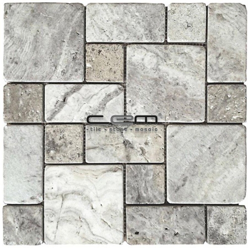 Silver Travertine Roman Pattern Tumbled Mosaic