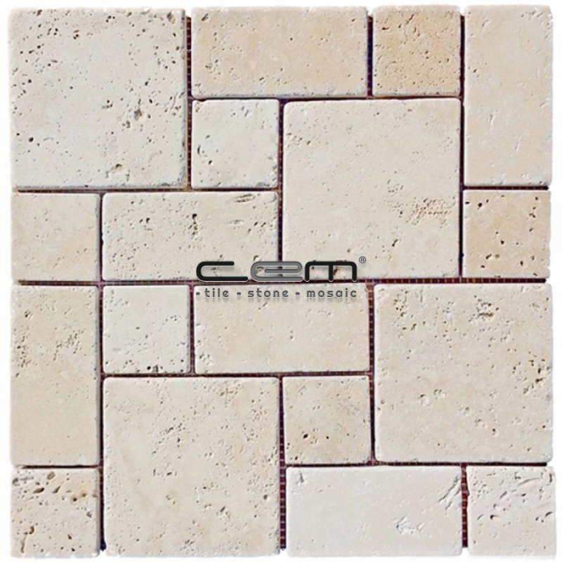 Ivory Classic Travertine Roman Pattern Tumbled Mosaic