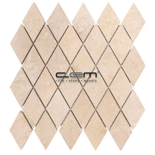 2x2 - 48mmx48mm Diamond Ivory Travertine Filled Honed Mosaic