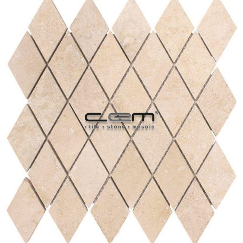 2x2 - 48mmx48mm Diamond Ivory Travertine Filled Honed Mosaic