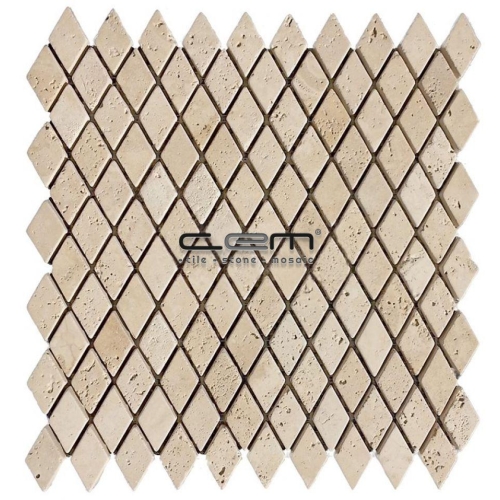1x1 - 23mmx23mm Ivory Classic Travertine Diamond Tumbled Mosaic