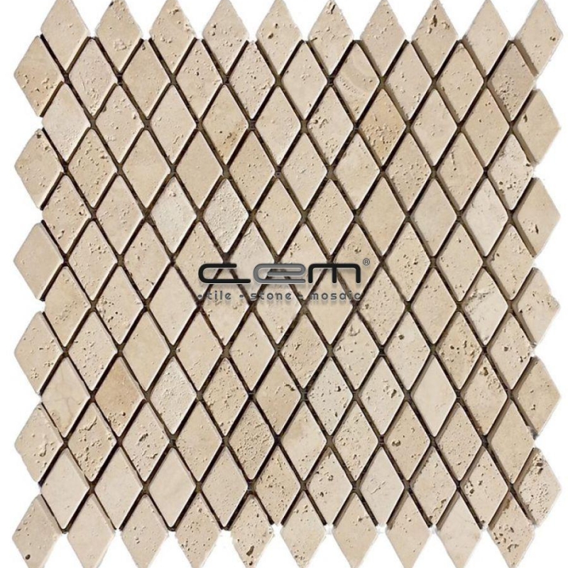 1x1 - 23mmx23mm Ivory Classic Travertine Diamond Tumbled Mosaic