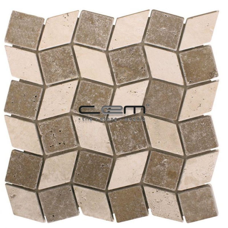 2x2 - 48mmx48mm Ivory Noche Diamond Tumbled Mosaic