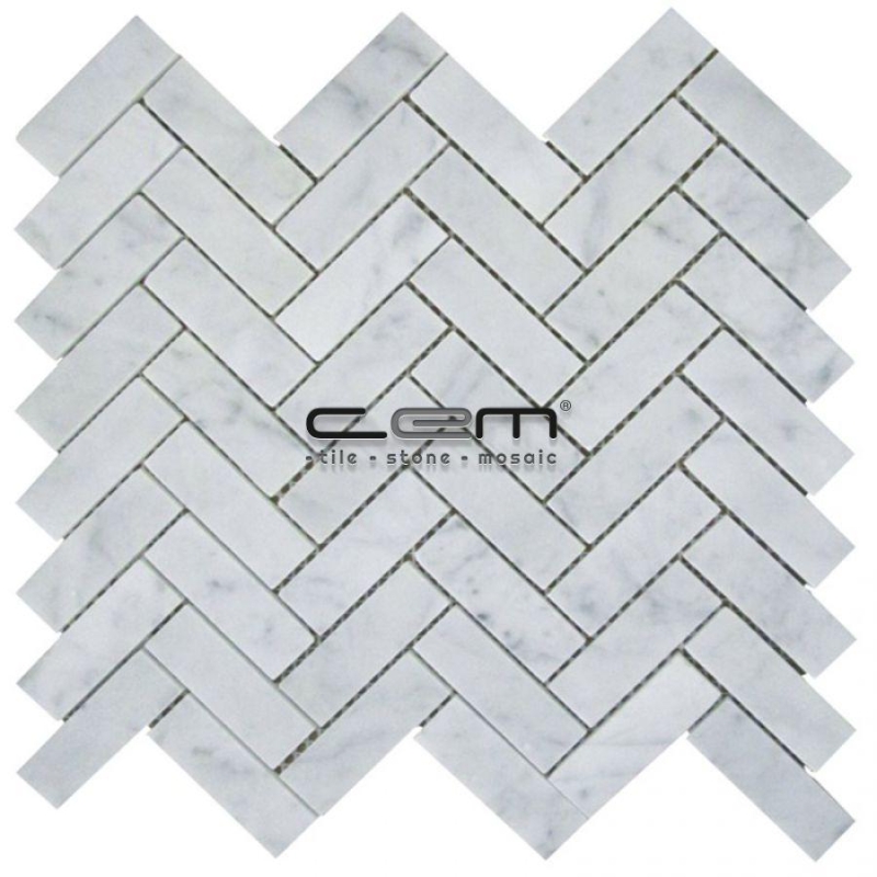 1x3 -25mmx75mm White Bianco Carrara Marble Herringbone  Polished Mosaic