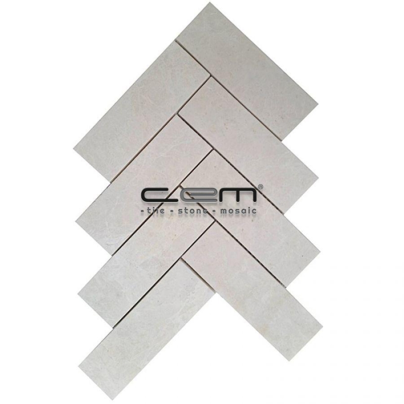 2x6 - 48mmx150mm White Beige Marble Herringbone Polished Mosaic