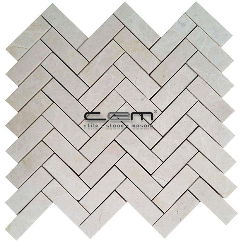 1x3 -25mmx75mm White Beige Marble Herringbone Polished Mosaic
