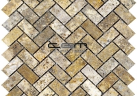 1x2 - 23mmx48mm Scabas Travertine Herringbone Tumbled Mosaic