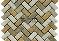 1x2 - 23mmx48mm Multicolor Mix Travertine Herringbone Tumbled Mosaic