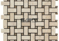 Ivory - Noche Travertine  Basketweave Tumbled Travertine Mosaic