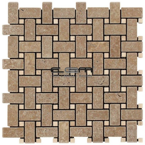 Noche - Ivory Travertine Basketweave Tumbled Travertine Mosaic