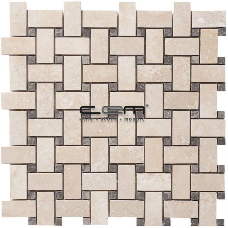 Ivory Travertine - Emparador Marble Basketweave Honed Mosaic