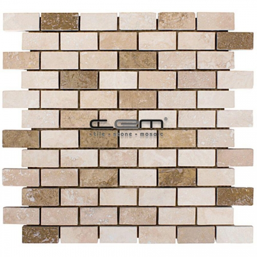 1x2 - 23mmx48mm Multicolor Blend Mix Travertine Filled Honed Mosaic