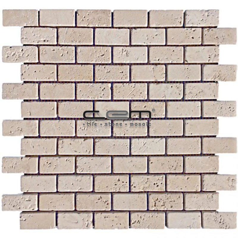 1x2 - 23mmx48mm Ivory Classic Travertine Tumbled Mosaic