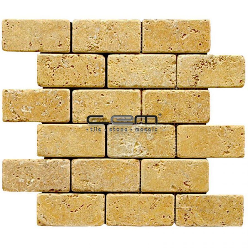 2x4 - 48mmx100mm Gold Yellow Travertine Tumbled Mosaic