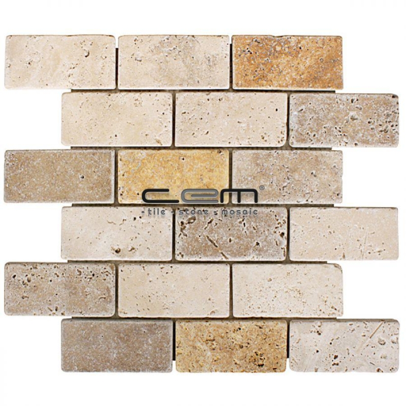 2x4 - 48mmx100mm Multicolor Blend Mix Travertine Tumbled Mosaic