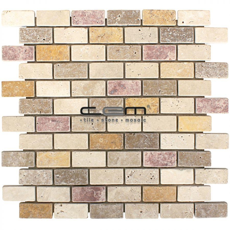 1x2 - 23mmx48mm Multicolor Blend Mix Travertine Tumbled Mosaic