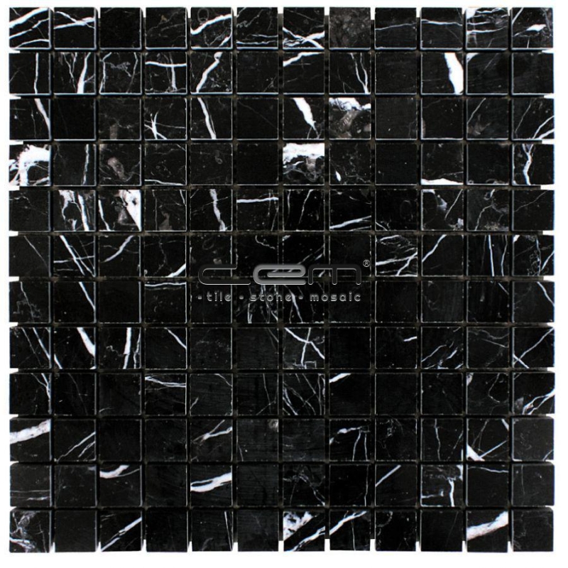 23mmx23mm Nero Marquina Siyah Mermer Cilalı Mozaik
