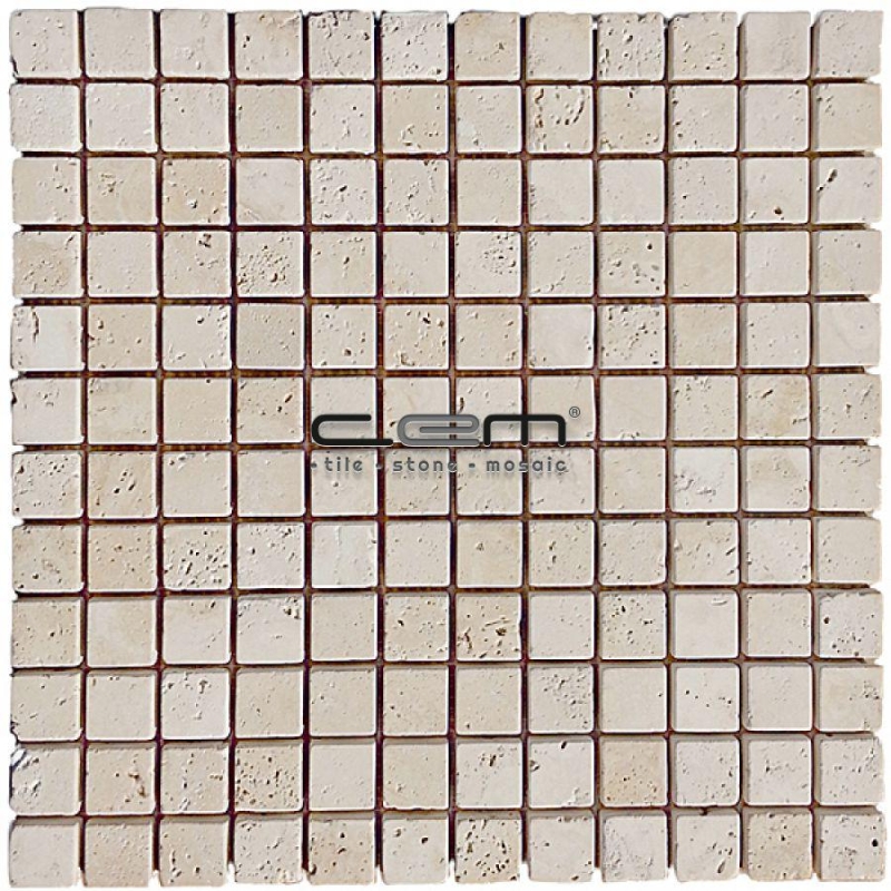 1x1 - 23mx23mm Ivory Classic Travertine Tumbled Mosaic