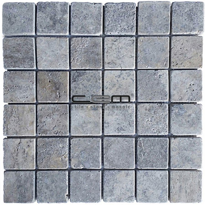 2x2 -48mmx48mm Silver Travertine Tumbled Mosaic