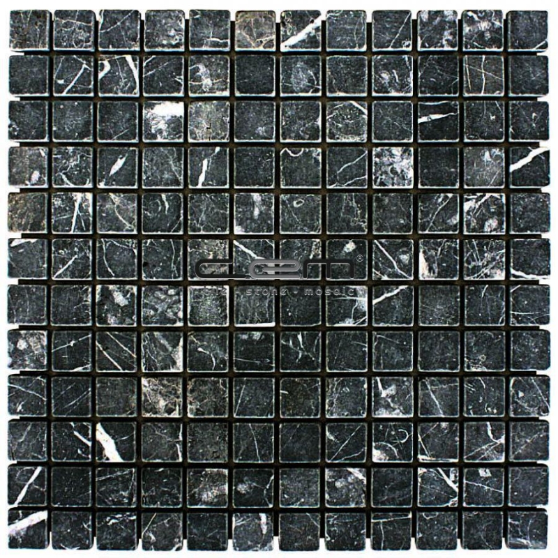 1x1 -23mmx23mm Nero Marquina Taurus Black Marble Tumbled Mosaic